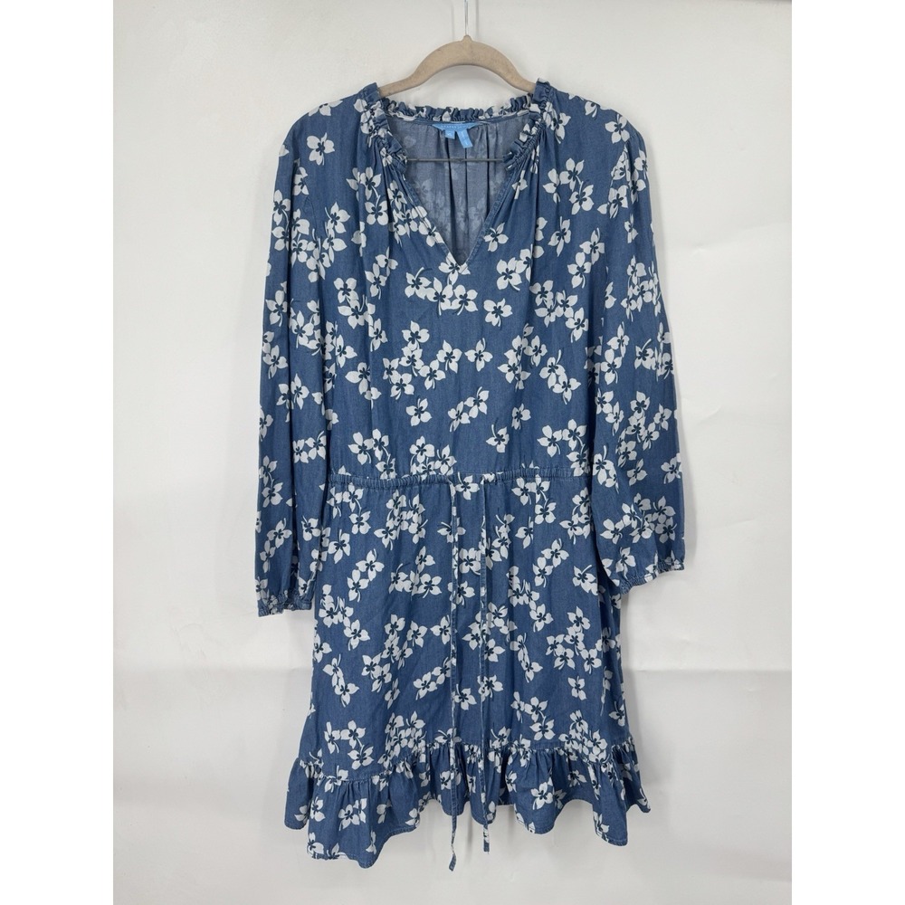 Draper James Chambray Floral Mini Dress Women‎ XL Blue Peasant Cottage Prairie
